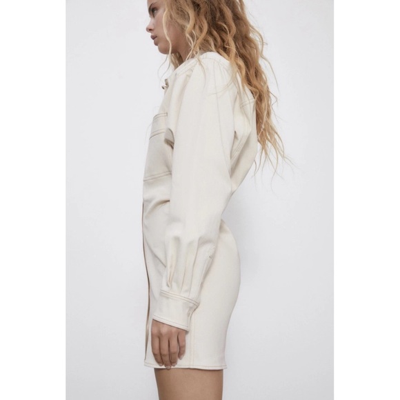 Zara | Blogger Fav Off-White Button-Up Cinched Waist Button Down Dress ~ Small - Picture 6 of 11